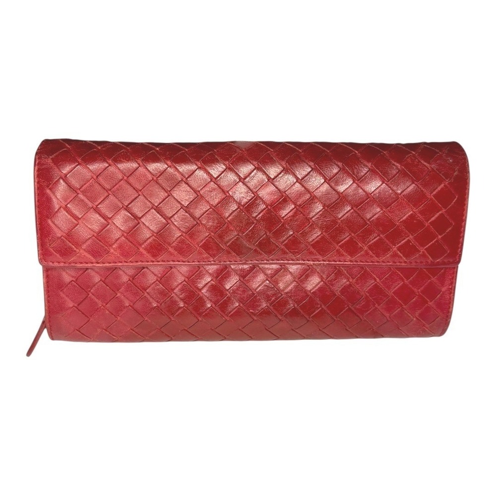 Bottega Veneta Red Intrecciato Continental Flap Wallet – Made in Italy